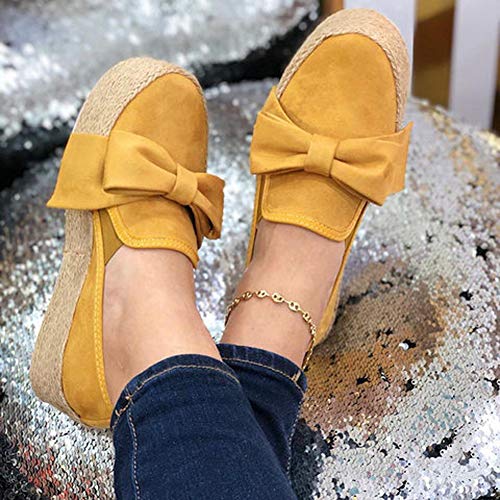 Minetom Mujer Zapatillas Moda Alpargatas Plataforma Arco Cuña Tacón Plano Loafers Antideslizante Cómodo Lindos Zapatos Amarillo 40 EU