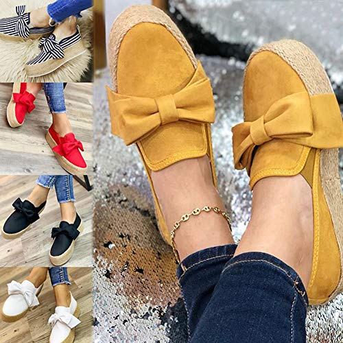 Minetom Mujer Zapatillas Moda Alpargatas Plataforma Arco Cuña Tacón Plano Loafers Antideslizante Cómodo Lindos Zapatos Amarillo 40 EU
