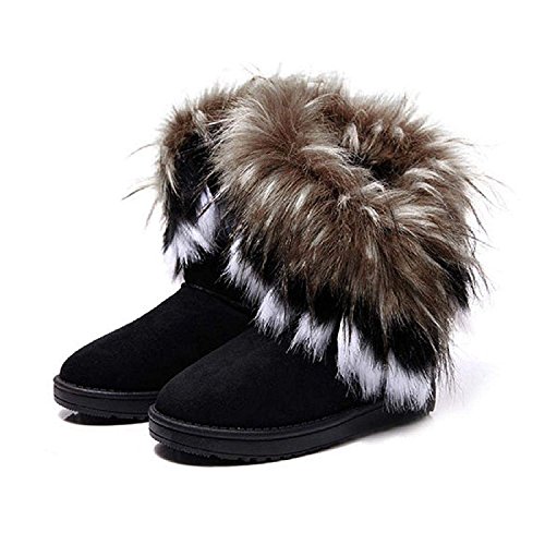 Minetom Mujeres Niñas Invierno Botas Tacón Plano Pelaje Botas De Nieve Calientes Zapatos Negro EU 39