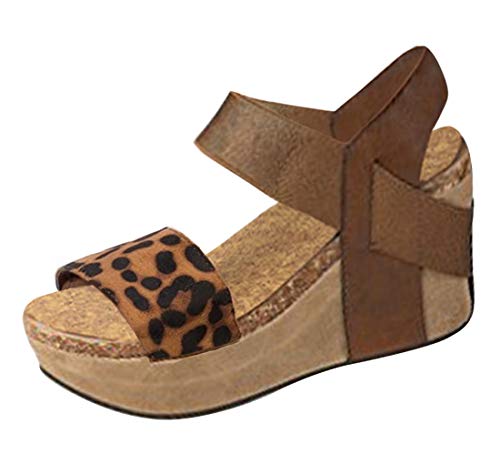 Minetom Sandalias Mujer Cuña Alpargatas Plataforma Bohemias Romanas Flip Flop Mares Playa Gladiador Verano Tacon Planas Zapatos Zapatillas Negro Beige 35-43 A Leopardo EU 42