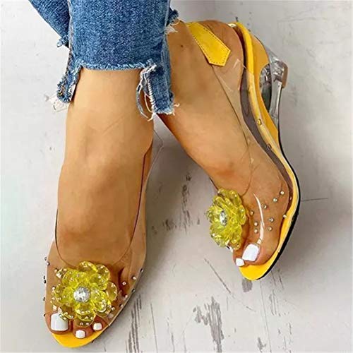 Minetom Sandalias Mujer Cuña Verano Plataforma Punta Abierta Flor Zapatos De Tacón Alto De Playa Fiesta Transparentes Sandalias De Cristal Amarillo 42 EU
