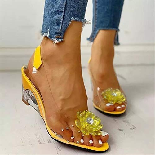 Minetom Sandalias Mujer Cuña Verano Plataforma Punta Abierta Flor Zapatos De Tacón Alto De Playa Fiesta Transparentes Sandalias De Cristal Amarillo 42 EU