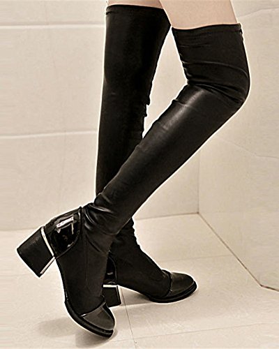 Minetom Z69 Zapatos de tacón Alto 2017 Botas Altas, sobre Las Botas de Rodilla Negro (Normal) EU 36