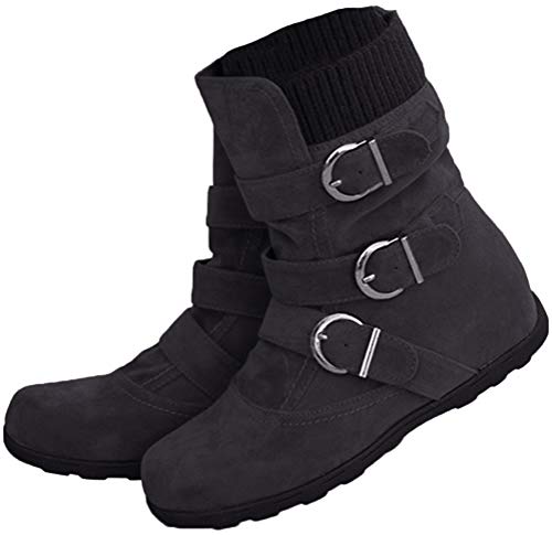 Minetom Zapatos Invierno Mujer Botas De Nieve Planas Casual Ankle Boots Botines Casual Moda Hebilla De Gamuza Negro 37 EU