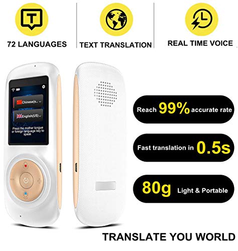 Mini Traductor Idiomas con Voz en Tiempo Real Traductor Instantaneos Electronico Traductor Simultaneo Admite 72 Idiomas para Aprendizaje, Viajes, Reuniones…