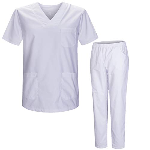 MISEMIYA - Casaca Y PANTALÓN Sanitarios Unisex Uniformes Sanitarios MÉDICOS Conjuntos Sanitarios 8178 - M, Blanco