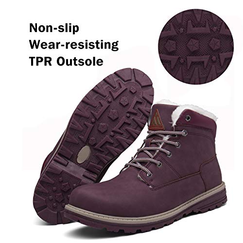 Mishansha Invierno Botas para Mujer Antideslizante Resistente al Desgaste Botines Calientes Forro de Piel Cortas Tobillo Plano Boots Impermeables Cordones Zapatos, Rojo 37