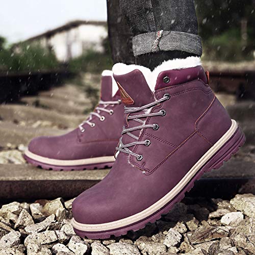 Mishansha Invierno Botas para Mujer Antideslizante Resistente al Desgaste Botines Calientes Forro de Piel Cortas Tobillo Plano Boots Impermeables Cordones Zapatos, Rojo 37
