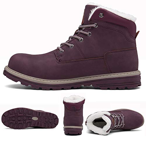 Mishansha Invierno Botas para Mujer Antideslizante Resistente al Desgaste Botines Calientes Forro de Piel Cortas Tobillo Plano Boots Impermeables Cordones Zapatos, Rojo 37