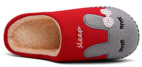 Mishansha Invierno Zapatillas Interior Casa Caliente Felpa Pantuflas Mujer Antideslizante Dibujos Animados Pareja Zapatos, Conejo-Rojo, 35/36 EU=36/37 CN
