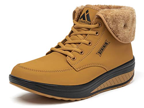 Mishansha Mujer Botas de Nieve Impermeable Botines Plataforma Antideslizantes Invierno Zapatos de cuña Amarillo 36