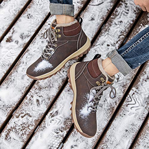 Mishansha Mujer Hombre Botas para Invierno con Forro de Piel Cálidas Zapatos para Caminar Senderismo y Trekking - Calentitas Cómodas Antideslizantes(Marrón, 39 EU)
