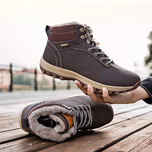 Mishansha Mujer Hombre Botas para Invierno con Forro de Piel Cálidas Zapatos para Caminar Senderismo y Trekking - Calentitas Cómodas Antideslizantes(Marrón, 42 EU)