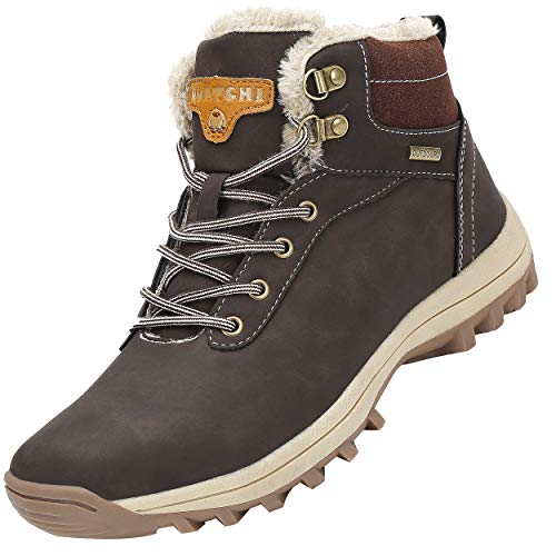 Mishansha Mujer Hombre Botas para Invierno con Forro de Piel Cálidas Zapatos para Caminar Senderismo y Trekking - Calentitas Cómodas Antideslizantes(Marrón, 42 EU)