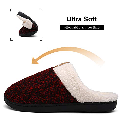 Mishansha Pantuflas Hombre Zapatillas de Estar por Casa para Mujer Invierno Antideslizantes CáLido Cómodas Memory Foam Slippers Rojo Marrón Gr.36/37