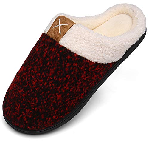 Mishansha Pantuflas Hombre Zapatillas de Estar por Casa para Mujer Invierno Antideslizantes CáLido Cómodas Memory Foam Slippers Rojo Marrón Gr.36/37