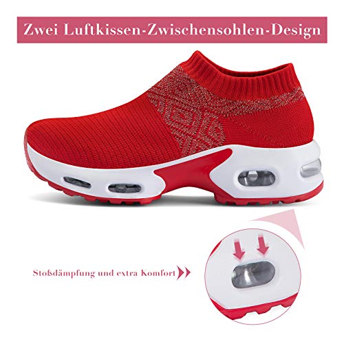Mishansha Zapatillas Deportiva Mujer Deportes Running Zapatos Ligero Transpirable Correr Gimnasio Bambas Rojo C, Gr.37 EU