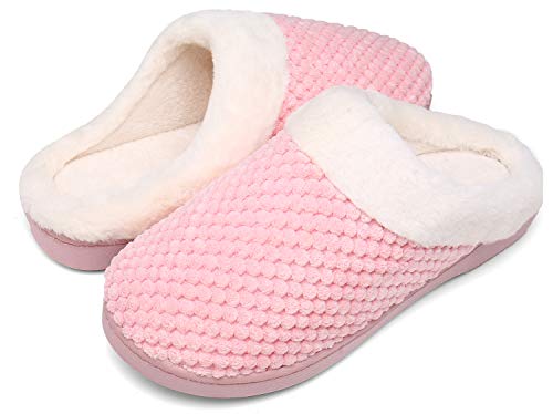 Mishansha Zapatillas Invierno Mujer Memory Foam Casa Zapatos Antideslizante Caliente Pantuflas Casa Cómodas Suave Slippers,Rosa,40/41
