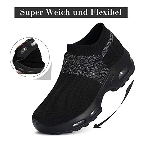 Mishansha Zapatos Deportivos Mujer Zapatillas de Deporte para Correr Running Antideslizante Gimnasio Bambas Negro C, Gr.37 EU