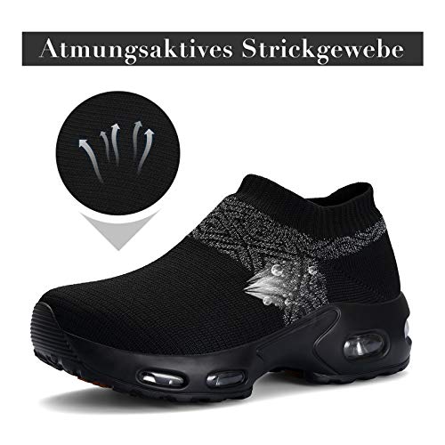 Mishansha Zapatos Deportivos Mujer Zapatillas de Deporte para Correr Running Antideslizante Gimnasio Bambas Negro C, Gr.37 EU