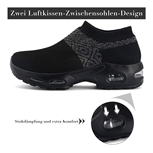 Mishansha Zapatos Deportivos Mujer Zapatillas de Deporte para Correr Running Antideslizante Gimnasio Bambas Negro C, Gr.37 EU