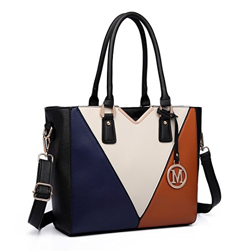 Miss Lulu Bolso de Mano Mujer Bolso Señora Tote Multicolor Piel Sintética Ajustable Bolso Hombro