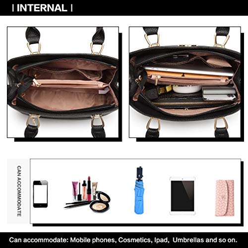 Miss Lulu Bolso de Mano para Mujer Elegante Bolso de Compras con Asa Superior Cuero Sintética (Negro)