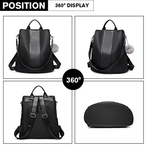 Miss Lulu Mochila Mujer Mochila Casual Mochilas Escolares de Nylon Impermeable Dayback antirrobo Bolsos duraderos de Las señoras (Negro)