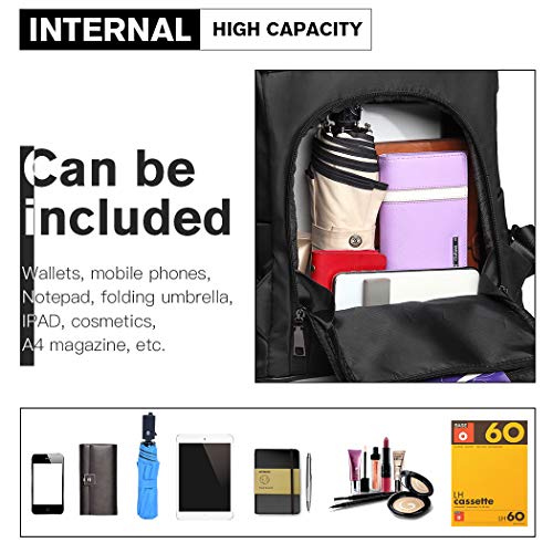 Miss Lulu Mochila Mujer Mochila Casual Mochilas Escolares de Nylon Impermeable Dayback antirrobo Bolsos duraderos de Las señoras (Negro)