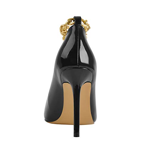 MissHeel Zapatos de tacón de aguja con correa y cadena de metal, color burdeos, color Negro, talla 36 EU