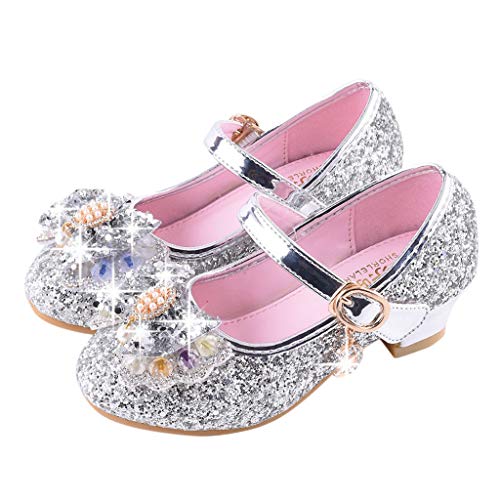 Mitlfuny Zapatos de Baile de Tango Latino para Niños Bailarina Vestir Fiesta Arco Princesa Sandalias Rhinestone Lentejuelas Zapatitos de Tacón Bebé Niña Primavera Verano Zapatillas Niñas 3-14 Años