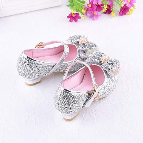 Mitlfuny Zapatos de Baile de Tango Latino para Niños Bailarina Vestir Fiesta Arco Princesa Sandalias Rhinestone Lentejuelas Zapatitos de Tacón Bebé Niña Primavera Verano Zapatillas Niñas 3-14 Años