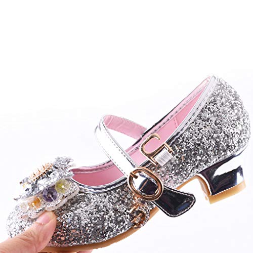 Mitlfuny Zapatos de Baile de Tango Latino para Niños Bailarina Vestir Fiesta Arco Princesa Sandalias Rhinestone Lentejuelas Zapatitos de Tacón Bebé Niña Primavera Verano Zapatillas Niñas 3-14 Años