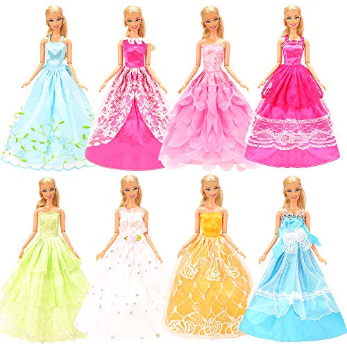 Miunana 27 ropa joyas accesorios boda fiesta noche vestidos para muñecas = 10 vestidos + 5 zapatos + 6 cadenas + 6 coronas para muñecas