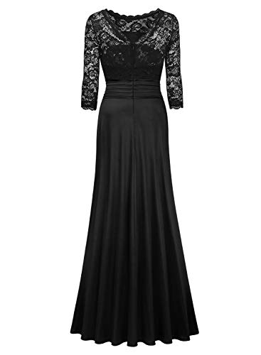 Miusol Elegante Encaje Largo Fiesta Vestido para Mujer Negro Large