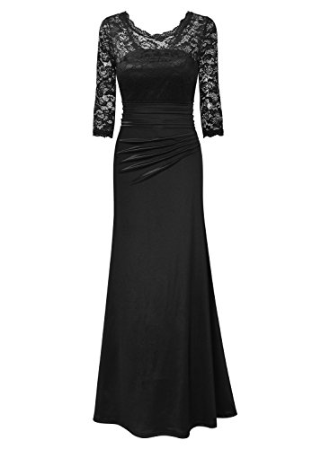 Miusol Elegante Encaje Largo Fiesta Vestido para Mujer Negro Large