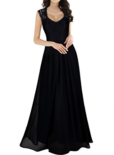 Miusol Vintage Chiffon Largo Fiesta Vestidos para Mujer Negro Large