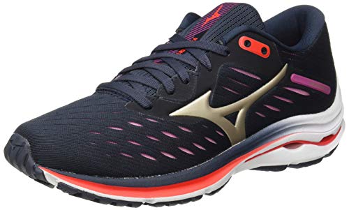 Mizuno Wave Rider 24, Zapatillas para Correr Mujer, Indiaink Pgold Ignitionr, 38 EU