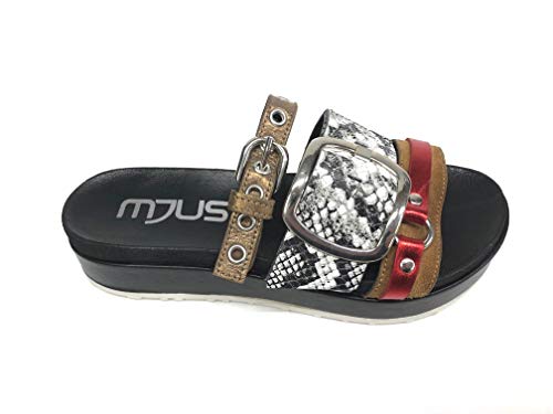 Mjus Art. M06009 - Chanclas de moda para mujer de piel y pitón Rojo Size: 39 EU