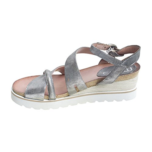 Mjus - Sandalias de verano para mujer, color gris, nueva colección primavera, verano, aspecto metálico (37)