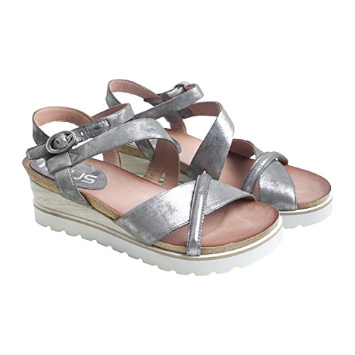 Mjus - Sandalias de verano para mujer, color gris, nueva colección primavera, verano, aspecto metálico (37)