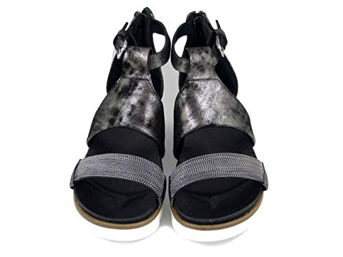 Mjus, Sandalo de mujer de piel negra laminada, cuña media, 5 cm, 866026 Beige Size: 36 EU