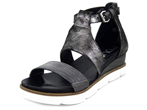 Mjus, Sandalo de mujer de piel negra laminada, cuña media, 5 cm, 866026 Beige Size: 36 EU