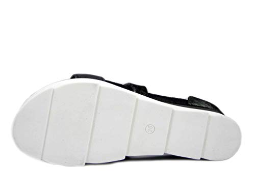 Mjus, Sandalo de mujer de piel negra laminada, cuña media, 5 cm, 866026 Beige Size: 36 EU