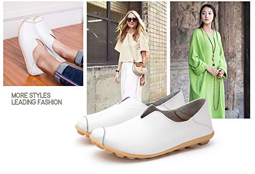 Mocasines de Cuero Mujer Casual Zapatos de Conducción Moda Loafers Verano Planos Zapatillas del Barco Zapatos Blanco EU38.5=CN40