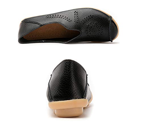 Mocasines de Cuero Mujer Casual Zapatos de Conducción Moda Loafers Verano Planos Zapatillas del Barco ZapatosNegro EU38=CN39