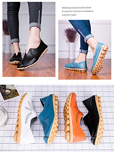Mocasines de Cuero Mujer Casual Zapatos de Conducción Moda Loafers Verano Planos Zapatillas del Barco ZapatosNegro EU38=CN39