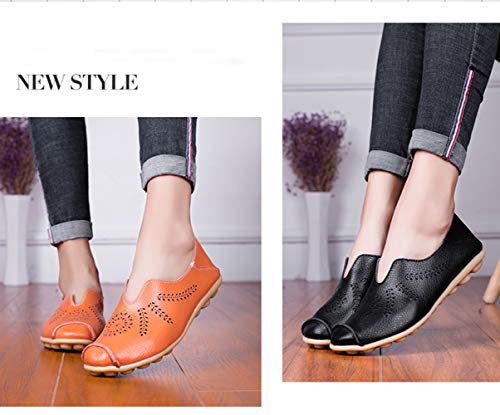 Mocasines de Cuero Mujer Casual Zapatos de Conducción Moda Loafers Verano Planos Zapatillas del Barco ZapatosNegro EU38=CN39