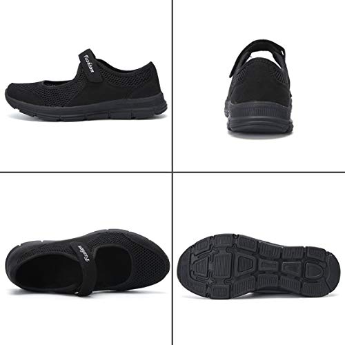 Mocasines para mujer de tejido ligero, elásticos, para correr, caminar, zapatos planos y casuales, para deporte, zapatos de agua para mujer, color Negro, talla 39 EU