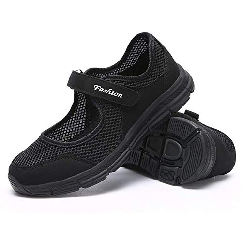 Mocasines para mujer de tejido ligero, elásticos, para correr, caminar, zapatos planos y casuales, para deporte, zapatos de agua para mujer, color Negro, talla 39 EU